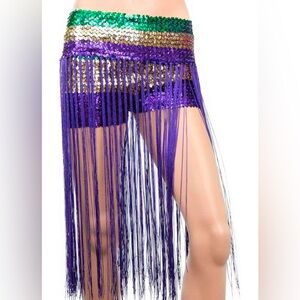 Sequin  MARDI GRAS Flapper Skirt with Fringe